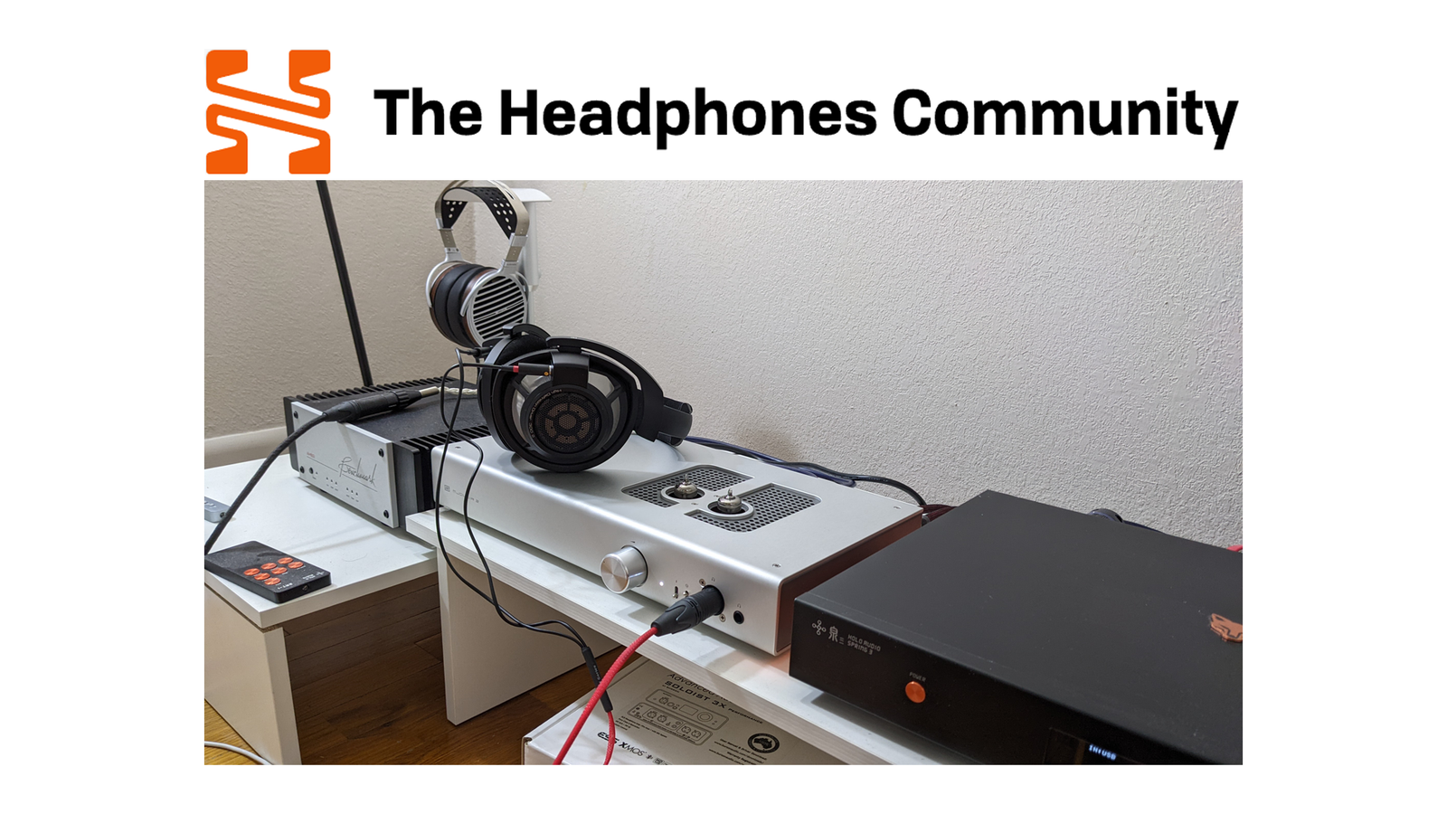 AHB2 on shelf with multiple headphone amps