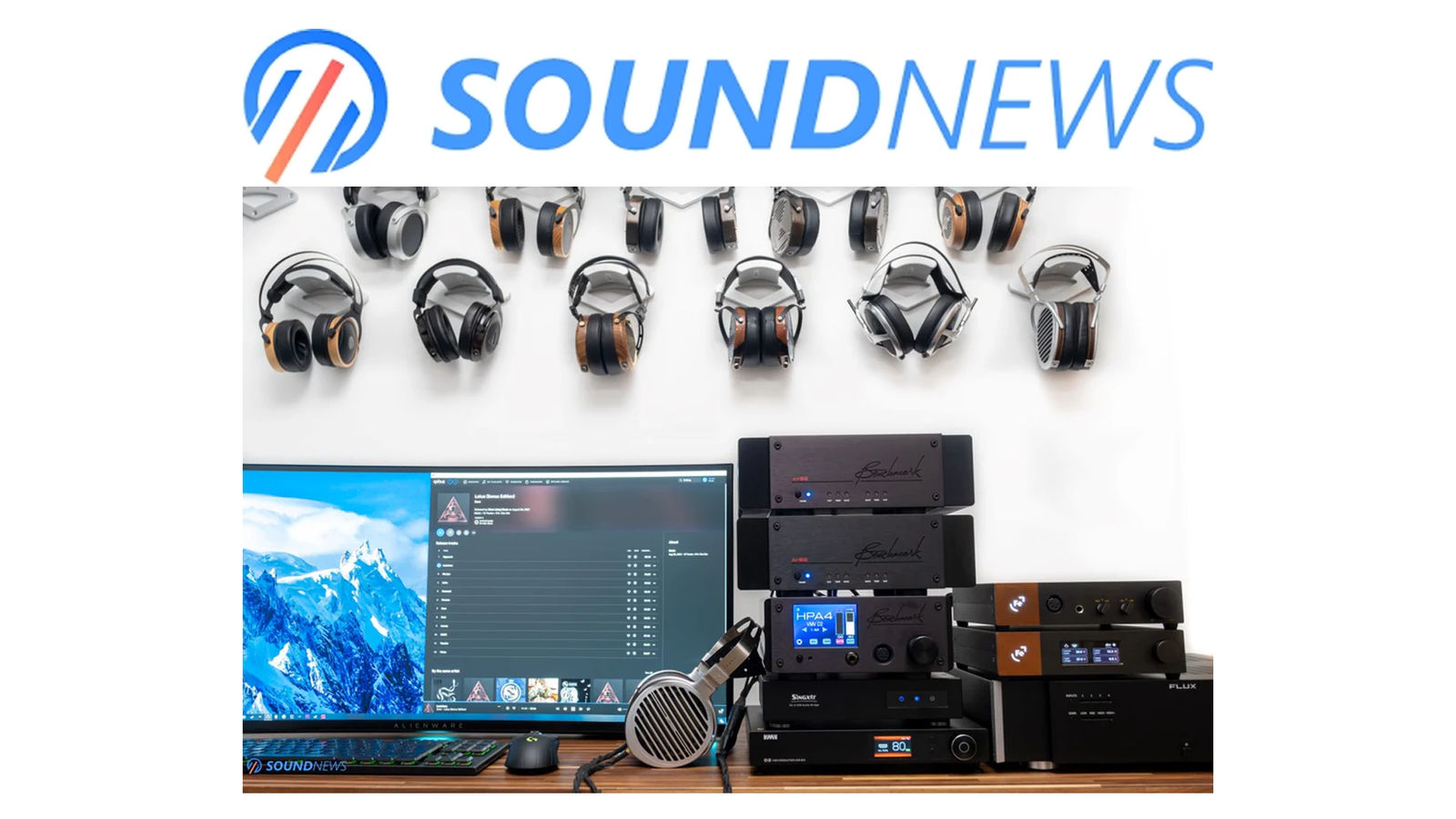 Sound News logo and image of desk with Benchmark equipment