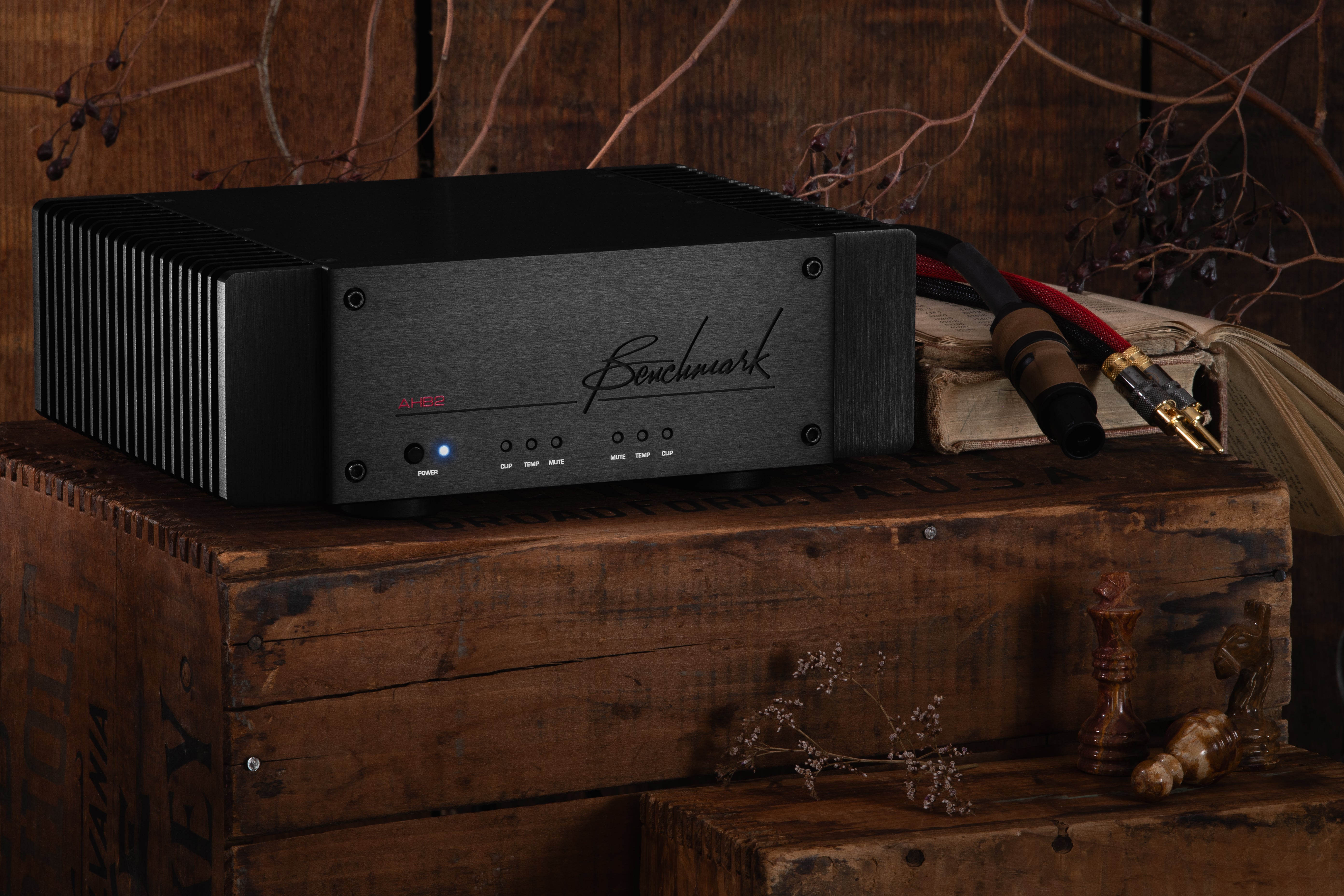 Benchmark AHB2 on a rustic wooden box