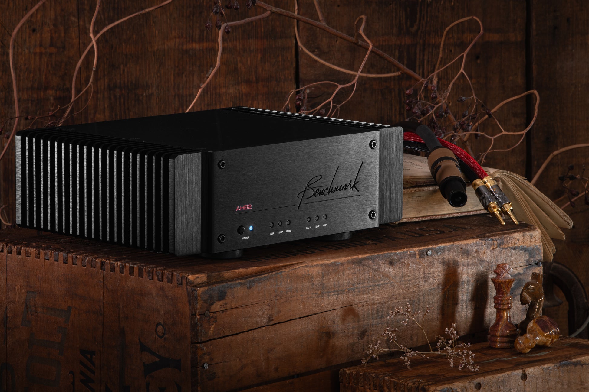 Benchmark AHB2 on a rustic wooden box