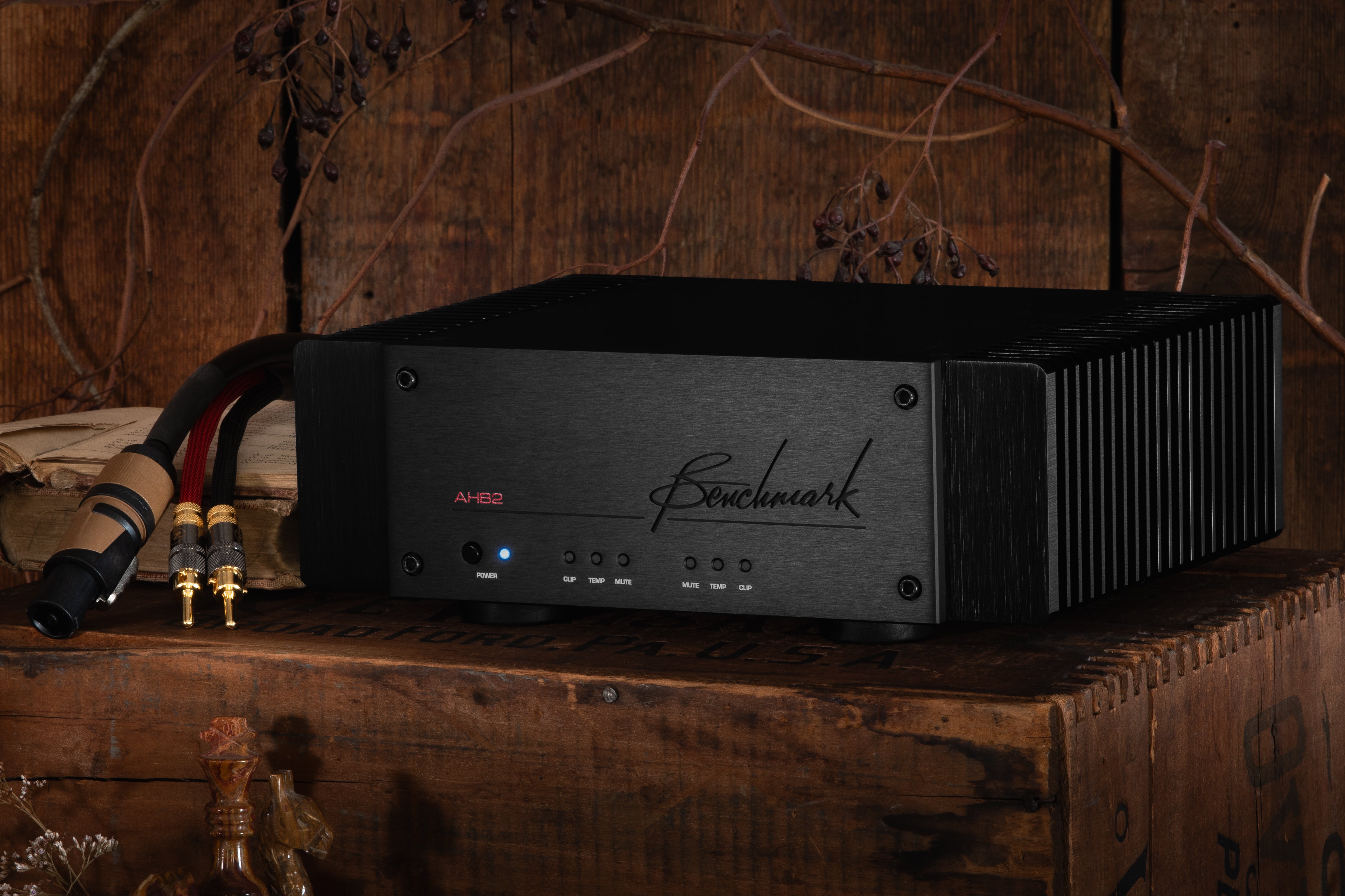 Benchmark AHB2 on a rustic wooden box